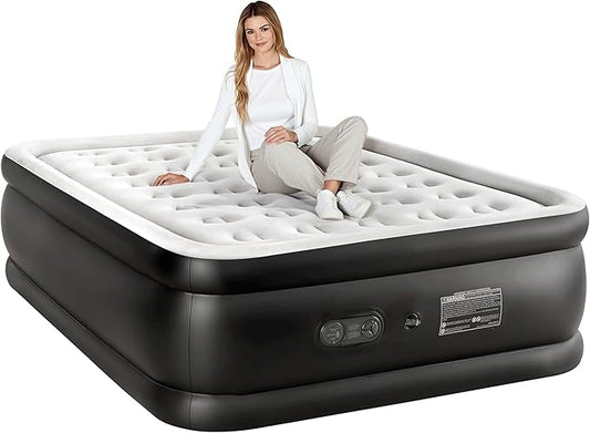 YSSOA Queen Camping Air Mattress with Built-in Electric High-Speed Pump, 22" Bed Height, Comfort Blow Up Inflatable Airbed with Carrying Bag for Travel & Home Guests, Waterproof Foldable Portable