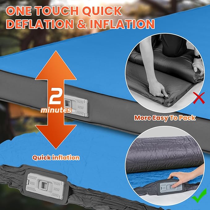 Self Inflating Sleeping Pad with Built-in Electric Pump, 4" Ultra Thick Memory Foam Double Camping Mattress, Fast Deflating Camping Sleeping Pad, 4 Season Insulated Sleeping Pad for Hiking, Tent, Car