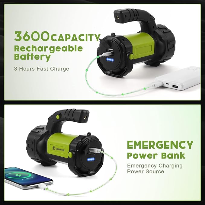 AlpsWolf Camping Lantern Rechargeable, 2 Pack Same LED Flashlight Spotlight Lantern with 800LM, 3600 Capacity Battery Powered, Portable Bright Camping Light for Emergency, Outdoor Hiking Power Outages