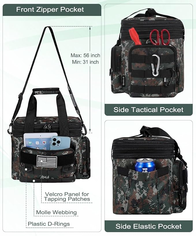 Tactical Lunch Box for Men, Expandable Large Insulated Lunch Bag for Adult, Heavy Duty Double Deck Lunch Cooler Bag with Shoulder Strap Leakproof Waterproof Lunch Tote for Travel Office - Green Camo