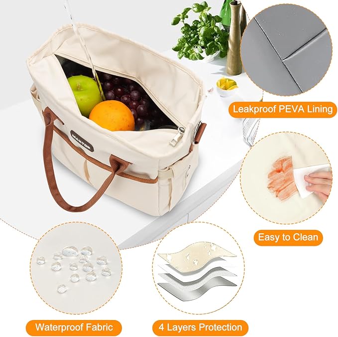 MAXTOP Lunch Bag Women for Work Insulated Thermal Lunch Box with Wide-Open Pocket Reusable Leakproof Cooler Bags with Removable Shoulder Strap for Teacher Nurse Office Picnic Travel Brown