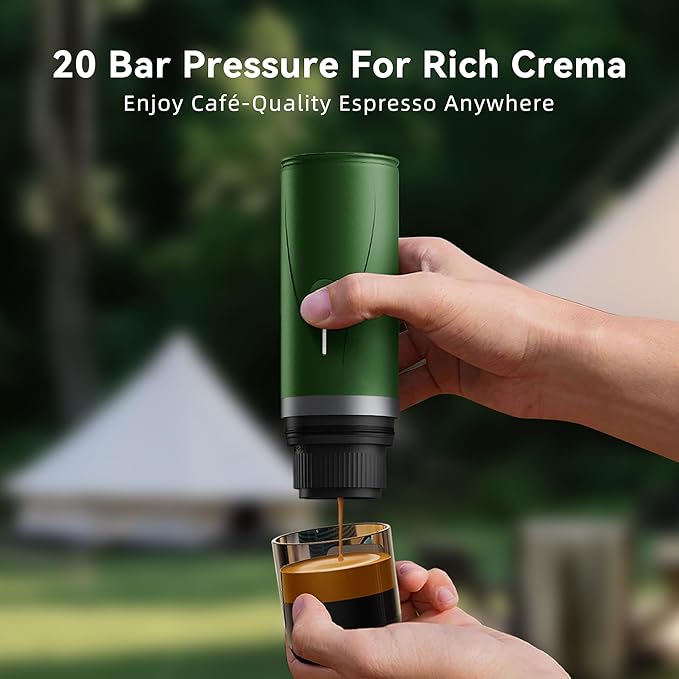 Portable Espresso Maker,Self-Heating Electric Mini Coffee Machine,Up to 20-Bar Pressure,Compatible with NS Capsules & Fine Grind,Coffee Maker for Outdoor Camping,Hiking,RV & Car/Air travel(Black)