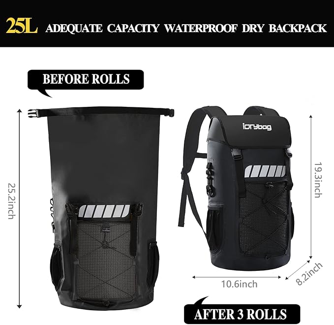 IDRYBAG Waterproof Backpack for Men 25L/45L, Dry Bags Kayak, Dry Backpack Camping Hiking