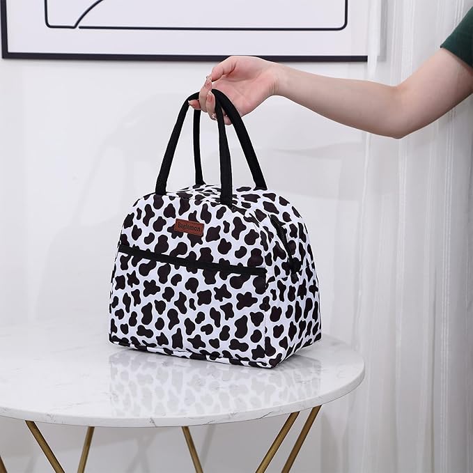 Insulated Lunch Bag for Women Men, Lunch Containers Reusable High Capacity Lunch Tote Bags for for Work Picnic (Cow Print)