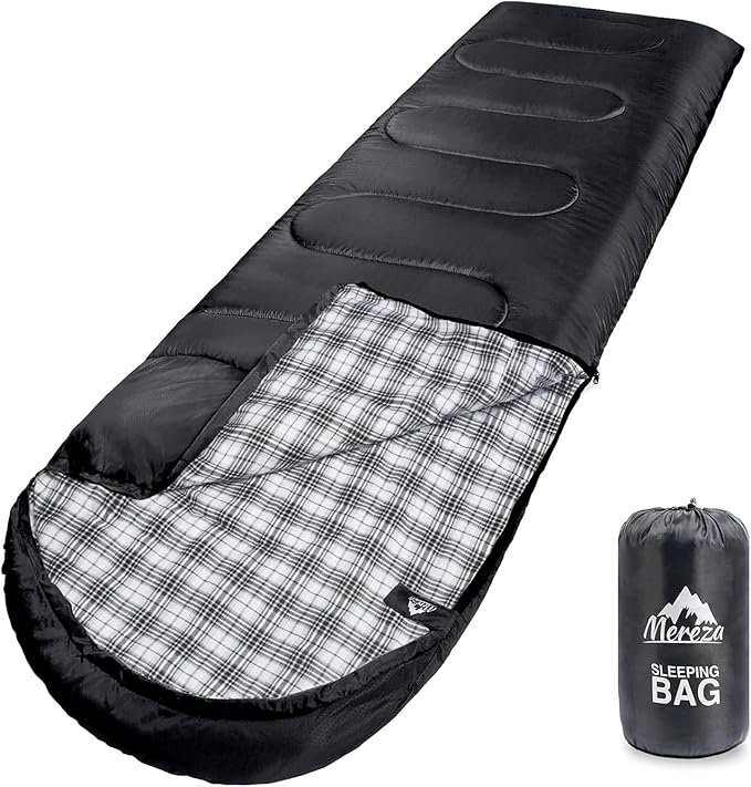 MEREZA Flannel Sleeping Bag for Adults XL, Large Wide Sleeping Bags for Camping Mens Warm Cotton Sleeping Bag 4 Season Warm & Cool Weather
