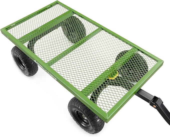 Gorilla Carts Steel Utility Garden Cart with No-Flat Tires, 4 Cubic Feet, 800-Pound Capacity, Green, Amazon Exclusive