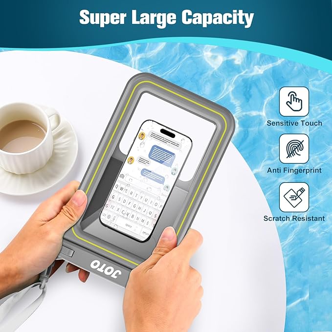 JOTO [IP68 Floatable Large Floating Waterproof Phone Pouch Up to 10", Underwater Phone Case Cellphone Dry Bag for iPhone 16 15 14 13 12 11 Pro Max Xs Max XR X 8 7 Plus SE/Galaxy S24 S23 S22 -Grey