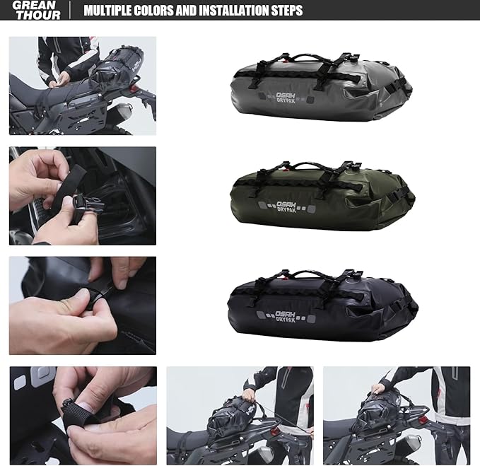 Waterproof Duffle & Tail Bag Saddle Bags, 20L Large Storage Space, for Motorcycle Back Seat, Dry Bag - Grey