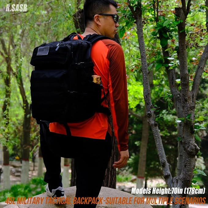 Military Tactical Backpack 45L Large Tactical Backpack for Men, Hiking Rucksack With Bottle Holder