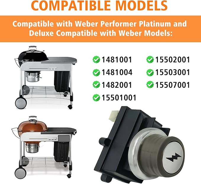 SafBbcue 65737 Igniter Kit for Weber Performer Platinum and Performer Deluxe(2013 and Newer), Grill Replacment Part for Weber Electronic 2-Outlet Ignition Kit, Replaces for Weber 65737, Black