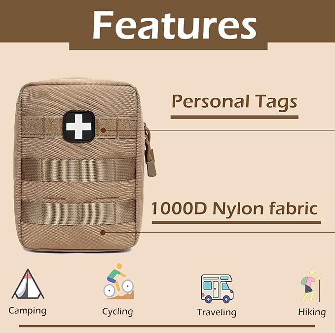 First Aid Kit EMT Medical IFAK Pouch, Molle Tactical Med Emergency Trauma Bag for Camping Home Car Hiking Hunting (Tan)