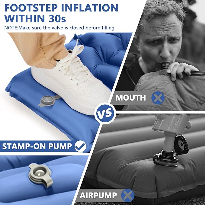 Sleeping Pad for Camping, Ultralight Inflatable Camping Mat with Pillow Built-in Foot Pump Sleeping Pads, Compact & Lightweight Camp Air Mattress for Backpacking, Hiking