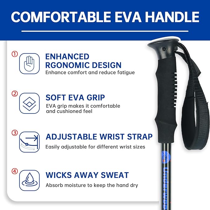 Collapsible Trekking Poles 2 Pack - Adjustable Aluminum Hiking Poles, Lightweight Nordic Walking Sticks for Women, Men, Seniors, Kids, Backpacking