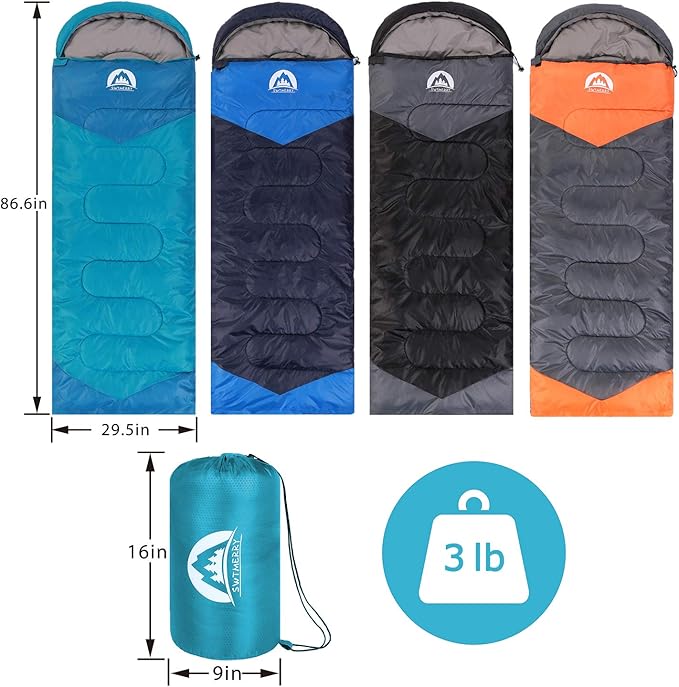 SWTMERRY Sleeping Bag 3 Seasons (Summer, Spring, Fall) Warm & Cool Weather - Lightweight,Waterproof Indoor & Outdoor Use for Kids, Teens & Adults for Hiking and Camping