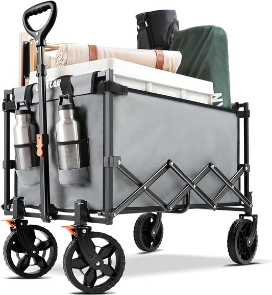 140L Collapsible Wagon Cart Foldable, Portable Folding Wagon with Silent Universal Wheels, Utility Grocery Cart for Camping Sports Shopping, Grey