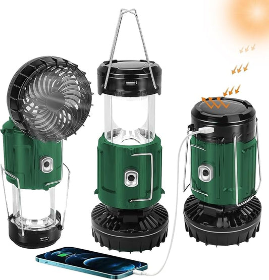 2024 Solar Camping Lantern with Fan,Rechargeable Camping Fans Charging for Phone, Battery Operated Light for Hurricane Power Outage Tent Emergency Camping Gear Must Haves, Christmas gifts for Mens Dad