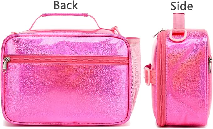 FlowFly Kids Lunch Bag, Durable Insulated School Lunch Box with Shoulder Strap and Bottle Holder, Water-resistant Thermal Small Lunch Cooler Tote for Teen Boys & Girls,Pink#PU