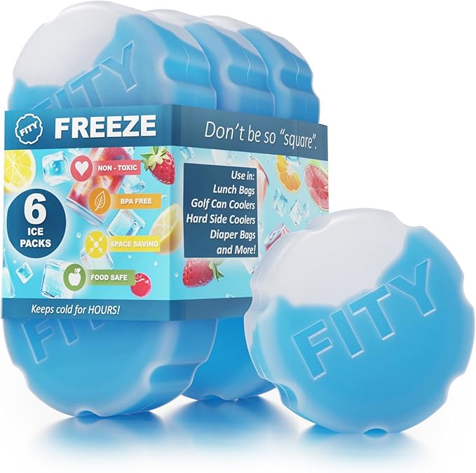 FITY Freeze The 6 Pack - A Space Saving Freezable Ice Pack use w/Lunch Boxes, Diaper Bags, Sore Muscles, 16oz can Cooler tumblers, Beach Bags, Coolers, and More.