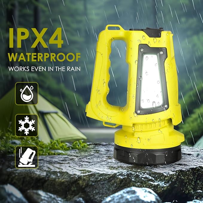 Rechargeable LED Flashlight, Camping Lantern Flashlight with 1000LM, 7 Modes, Power Bank, IPX4 Waterproof Camping Essentials Light for Hurricane Emergency Hiking Survival Kits - Yellow