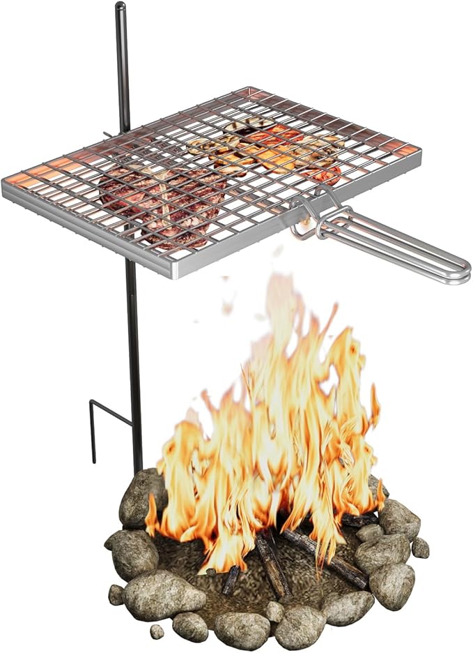 Swivel Campfire Grill Grate Rack, Adjustable Camp Grill Over Fire Pit, Cooking Equipment, Grills Grate for Firepit