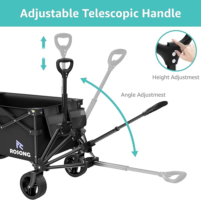 Folding Wagon Cart with Wheels Foldable - Collapsible Wagons Carts Heavy Duty, Fold Up Portable Utility Wagon for Grocery Beach Sports Fishing Camping Shopping, Carrito para Cargar Cosas Con Ruedas