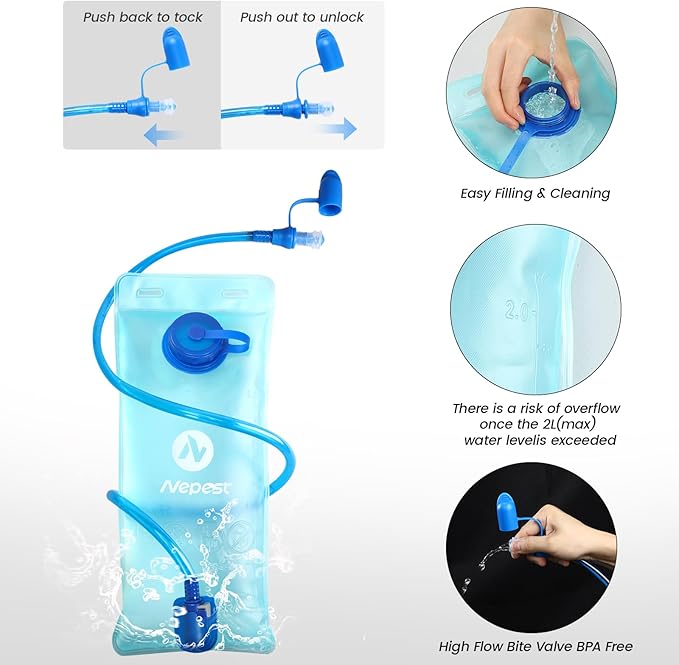 Nepest Hydration Backpack with 2L Water Bladder for Cycling, Water Backpack for Hiking Running, Lightweight Hydration Pack, Grey