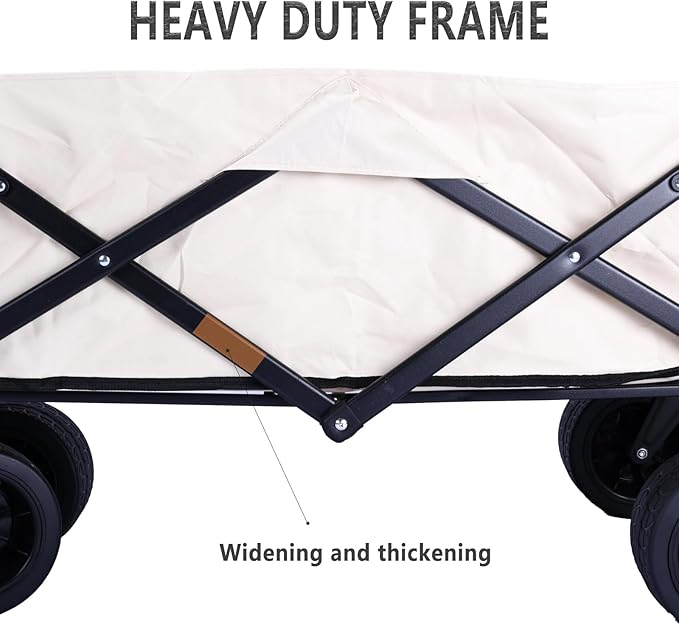 10 Inch Dual Brake Wheels Camping Cart，Collapsible Foldable Wagon, Beach Cart Large Capacity, Heavy Duty Folding Wagon Portable, Collapsible Wagon for Sports, Shopping Cart (Khaki)