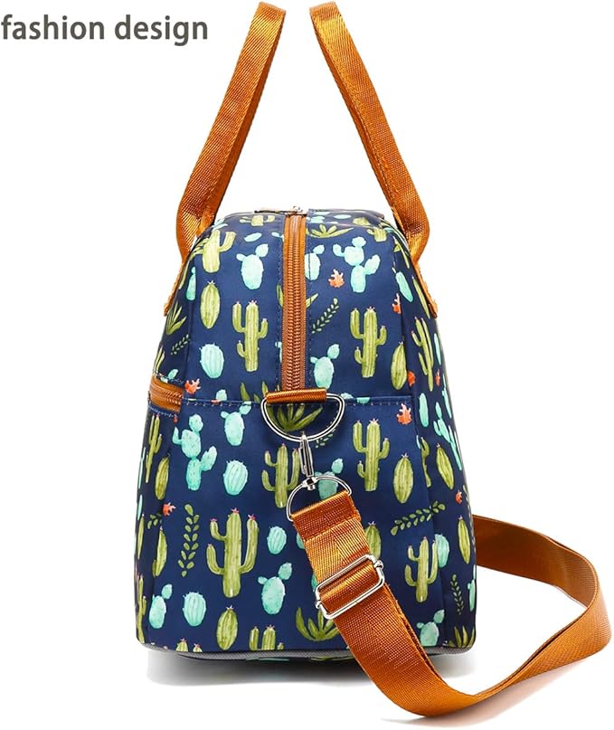 FlowFly Insulated Lunch Bag With Shoulder Strap for Women, Men, and Kids, Large and Reusable, Handle, Freezable Work and School Travel Tote and Meal Prep Organizer,Cactus