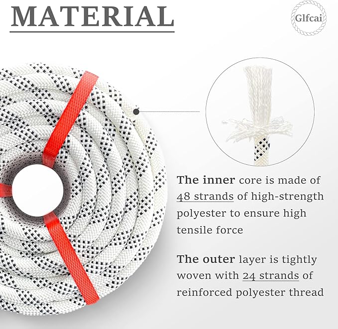 Climbing Rope 1/2 in x 150 Ft White Bull Rope Polyester Braided Arborist Rope 1/2 inch 48 Strands 150ft for Tree Pulling,Nautical Rigging Rope Swing