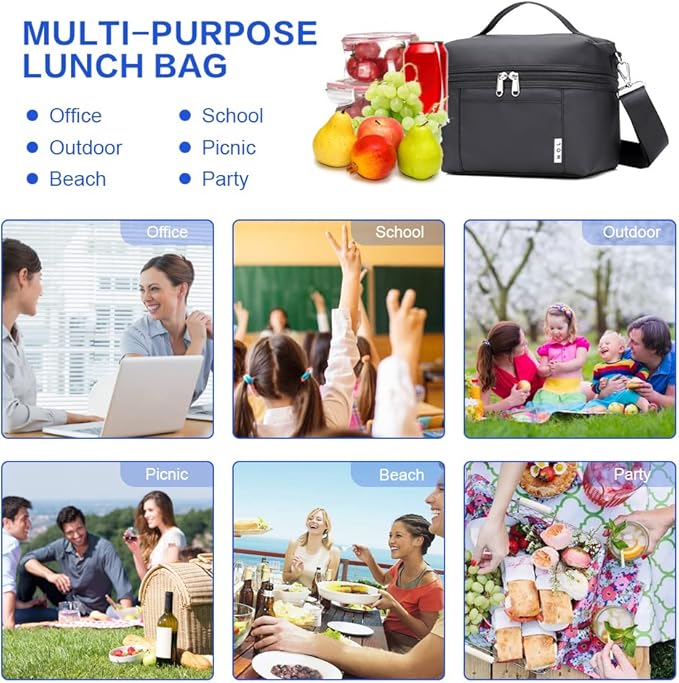 NOL Natural Organic Lifestyle Insulated Lunch Bags for Women Cooler Bag Lightweight Nylon Waterproof Lunch Box For Work(Small, Black)