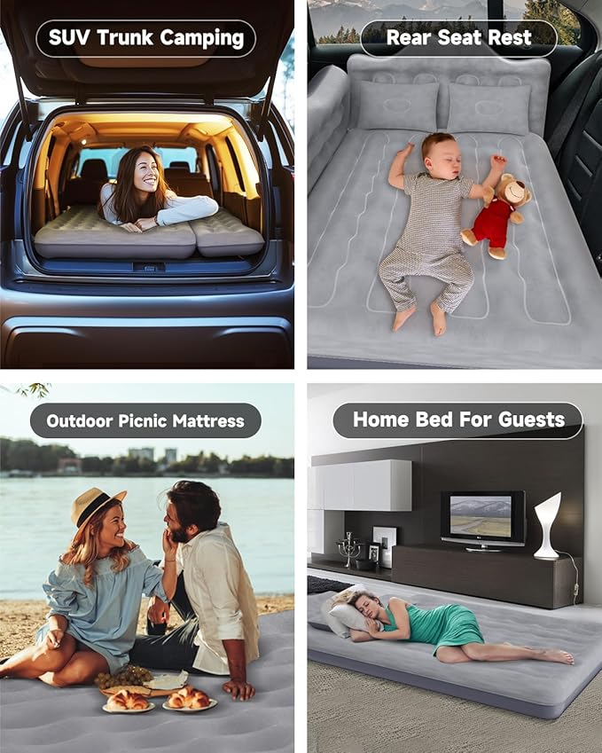 Umbrauto Car Air Mattress Bed: Inflatable SUV Camping Sleeping Pad for Truck Back Seat with Pump & Pillows, Blow Up Backseat Car Mattress for Van Rear Seat