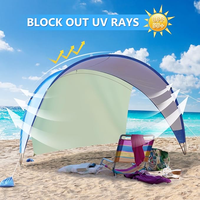 TOBTOS UPF 50+ Pop Up Beach Tent, Easy Set Up Beach Umbrella, Sun Shelter for 2-3 People UV Protection Portable Sunshade, Baby Canopy Cabana, Lightweight with Carry Bag
