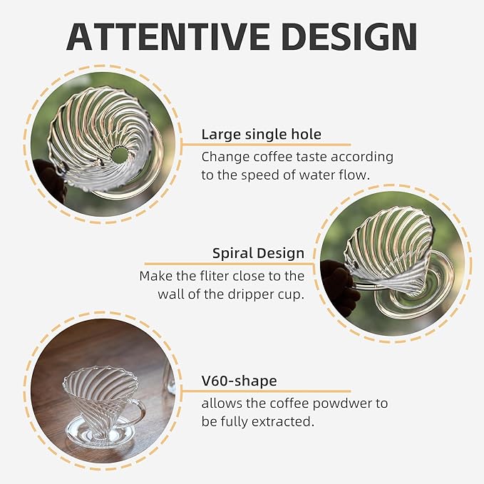 Coffee Dripper, Resuable Pour Over Coffee Maker With Handle, Slow Brewing Coffee Pour Over for Cafe, Travel, Home&Offices, Single Cup Coffee Pour Over, #02 (Borosilicate Glass, 1-4 Cups)