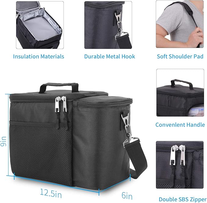 Top&Top Insulated Lunch Box Set and Cooler Bag for Men, Women (Tote Lunch Bag Includes 3 Reusable Meal Prep Containers + 2 Ice Pack + Detachable Shoulder Strap) Lunch Box for School, Office, Camping