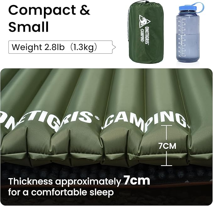 OneTigris Camping Sleeping Pad, Jade Ultralight Camping Mattress 2.8 R-Value Inflatable Sleeping Pads Compact for Camping Backpacking Hiking Traveling Tent 28.3 Extra-Wide with Patch-up Kit