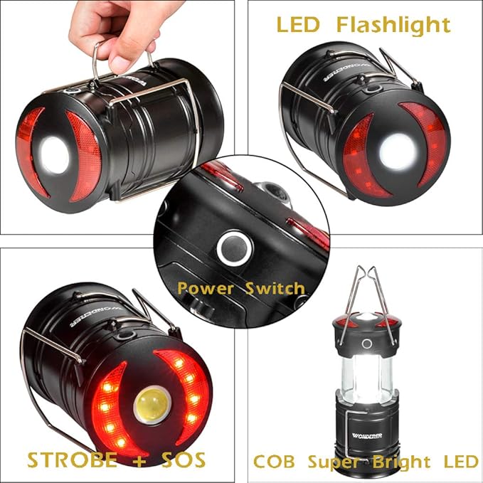 WONDERER 2 Pack Rechargeable led Lanterns,4-in-1 Camping Lantern with USB Cable and Battery Operated, Portable Collapsible Flashlight with Magnetic Base