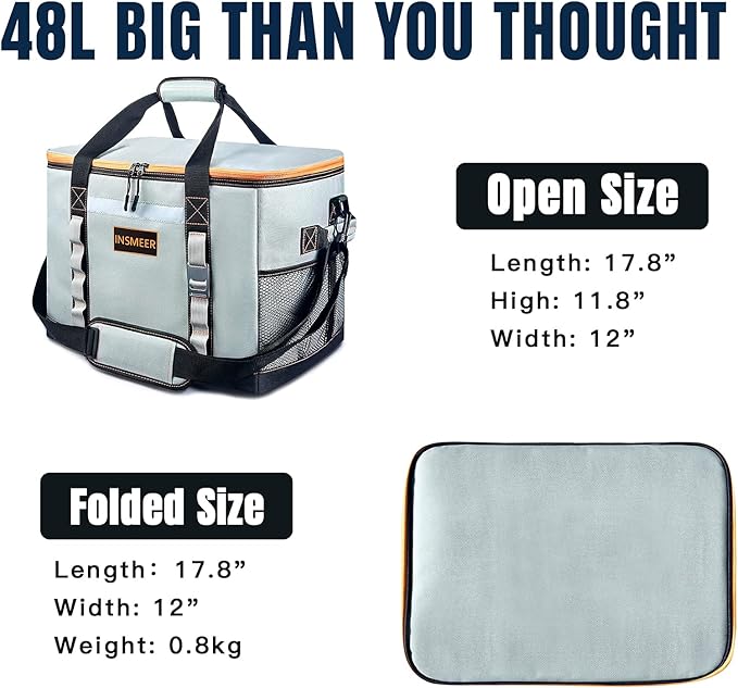 INSMEER Insulated Cooler Bag 65Cans/32 Cans Large Cooler Bag Soft Sided Cooler with Shoulder Strap, Collapsible Leakproof Portable Coolers for Camping/Beach/Food Delivery/Shopping/Outdoor/Picnic