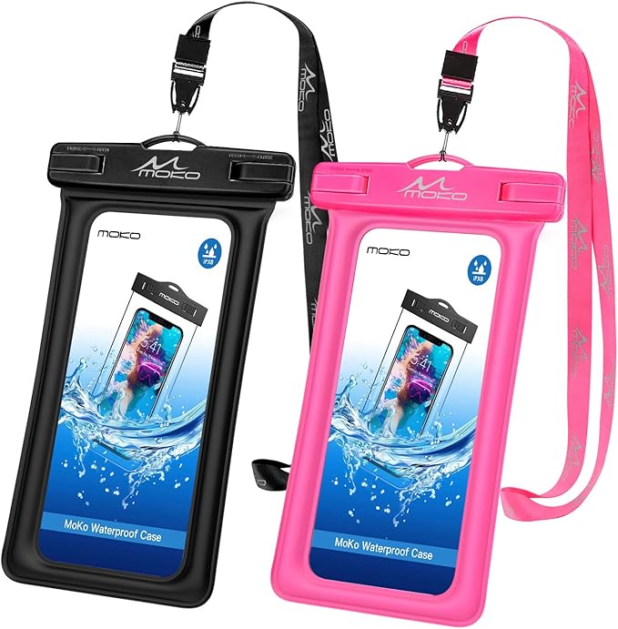 MoKo Floating Waterproof Phone Pouch 2Pack Compatible with iPhone 14 13 12 11 Pro Max X/Xr/Xs/SE 3, Samsung S21/S10/S9/S8