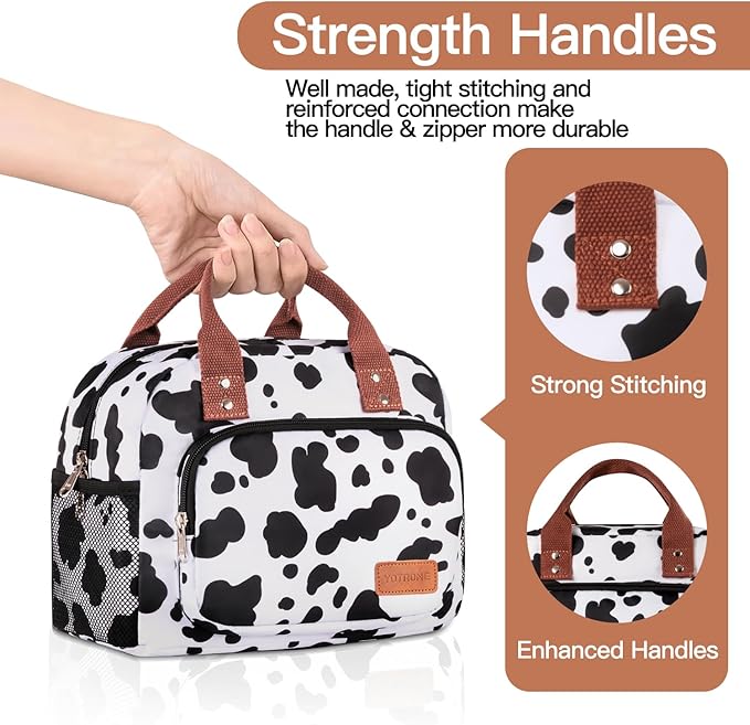 Lunch Bag Women,Insulated Lunch Box Lunch Bag for Women Men Work Adult Cute Small Lunch Tote Bag, Large Capacity Reusable Cooler Containers for Travel Picnic Office or Beach(Cow)
