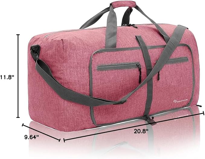 Dimayar 40L Travel Duffle Bag for Men Women - Foldable Duffel Bag with Shoes Compartment - Overnight Bags Waterproof & Tear Resistant(Pink)