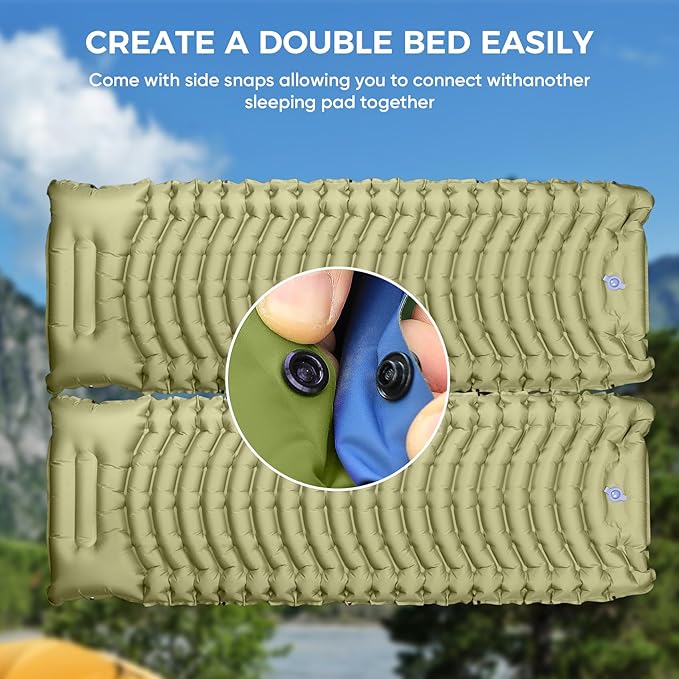 Camping Sleeping Pad, Ultra-Lightweight Inflatable Sleeping Mat with Built-in Pillow, Foot Pump, Compact and Portable, Ideal for Outdoor Camping, Backpacking, Hiking(Solo)