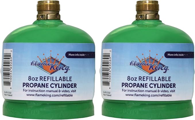 Flame King FK-0.5LB-2 (1/2LB) Refillable Empty Propane Cylinder Tank for Small Propane Lamps, Lanterns and Camp Stoves (2-pack)