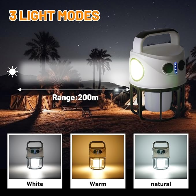 Camping Lantern with Flashlight Rechargeable, Power Bank, IPX4 Waterproof, USB-C Cable LED Camping Tent Light for Spotlight, Camping, Hiking, Hurricane, Emergency