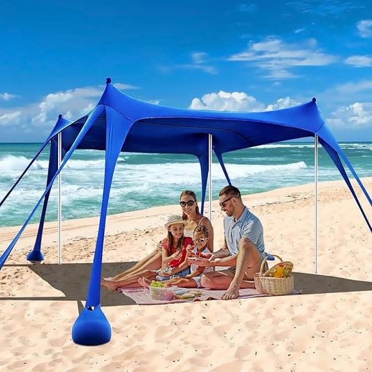 Beach Tent,10x10ft Sun Shelter UPF50+ Includes 8 Sandbags and Ground Pegs-2 Sand Shovel-4 Aluminum Poles-Carrying Bag,Beach Canopy for Camping Trips,Fishing,Backyard Fun or Picnics.