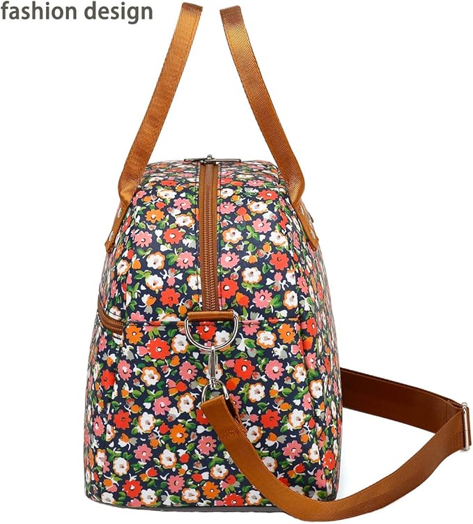 FlowFly Insulated Lunch Bag With Shoulder Strap for Women, Men, and Kids, Large and Reusable, Handle, Freezable Work and School Travel Tote and Meal Prep Organizer,Floral