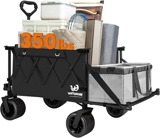 Whitsunday Collapsible Folding Wagon Heavy Duty Utility Beach Wagons with Opened Tailgate and All-Terrain Wheels for Camping,Garden,Sports Black