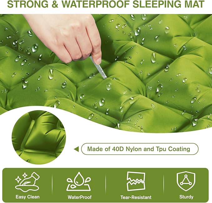 Camping Sleeping Pad, Ultralight Camping Mat with Pillow Built-in Foot Pump, 4" Thick Inflatable Sleeping Mat Compact for Backpacking, Hiking, Car Traveling, Camp Tent