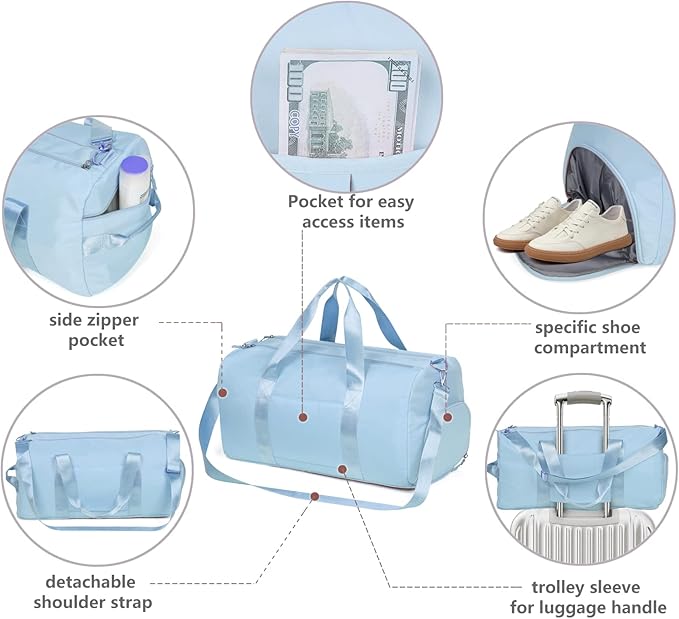 MABROUC Duffle Bag For Women, Sports Duffel Bag for Gym with Wet Pocket & Shoe Compartment, Overnight Weekender Travel Bag