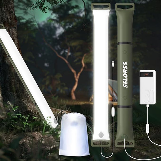 SELORSS Portable Inflatable Folding Outdoor Camping Light, IP66 Waterproof Standard with USB Plug for camping, hiking, traveling and other outdoor environments.(Green)