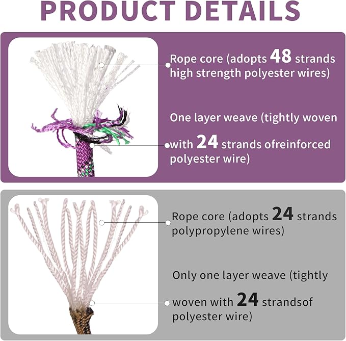 Arborist Rope Tree Climbing Rope 1/2 Inch 48 Strands Bull Rope for Construction Climbing Swing Sailing